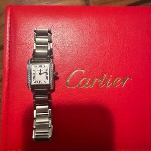 Cartier Silver and White tank Watch with diamonds